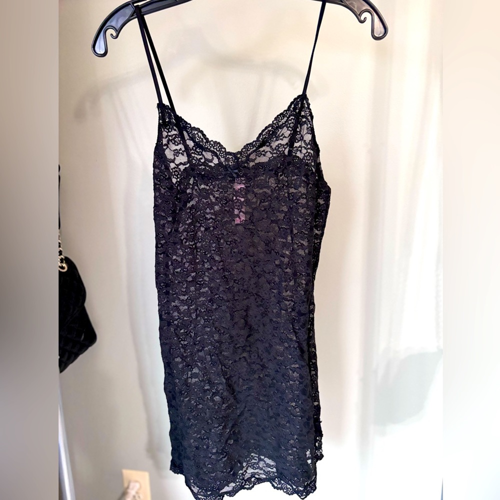 Victoria’s Secret Black Lace Mesh Floral Slip Dress Size M